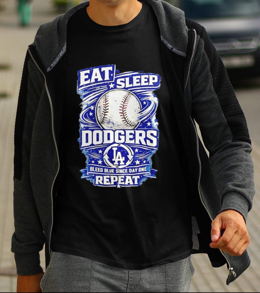 Eat Sleep Dodgers Bleed Blue Since Day One Repeat Baseball LA Team T-Shirt