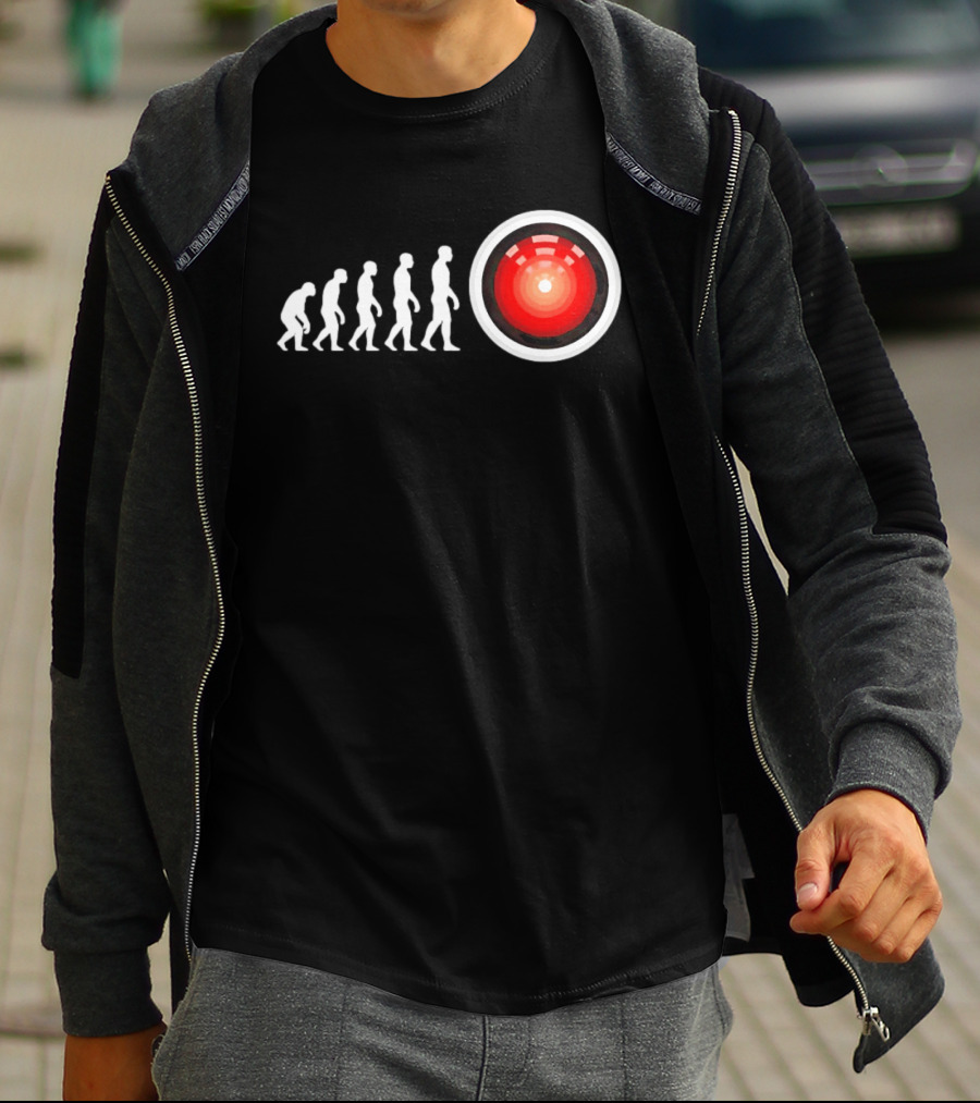 Human Evolution To HAL 9000 AI 2001 Space Odyssey Humor T-Shirt