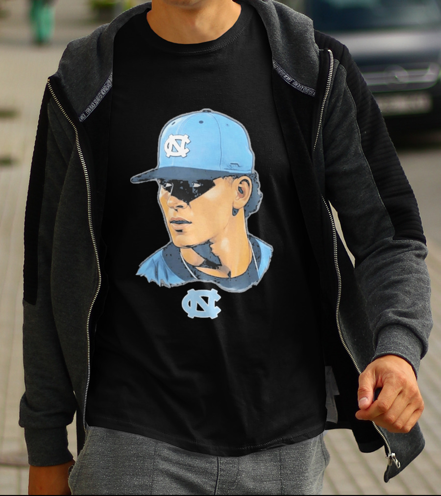 UNC Tar Heels Baseball Portrait Comic Style Navy Blue Cap T-Shirt