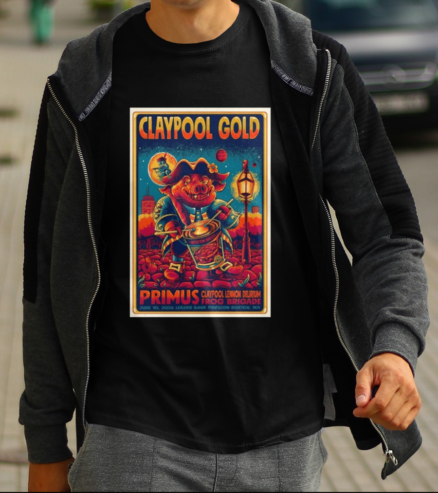 Claypool Gold Primus Frog Brigade June 10 2026 Leader Bank Pavilion Boston MA T-Shirt