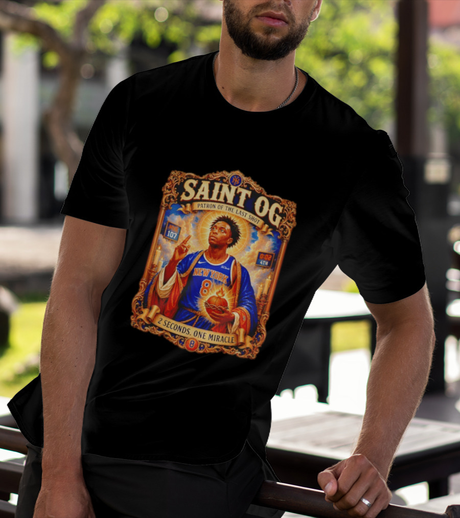 Saint OG Anunoby Patron Of The Last Shot New York Knicks 2 Seconds One Miracle T-Shirt