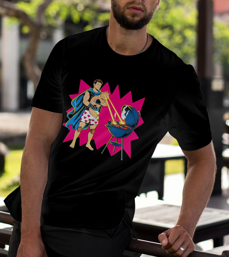 Superhero Cape Heart Shorts Laser Cat BBQ In Action T-Shirt