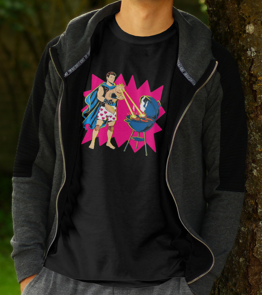 Superhero Cape Heart Shorts Laser Cat BBQ In Action T-Shirt