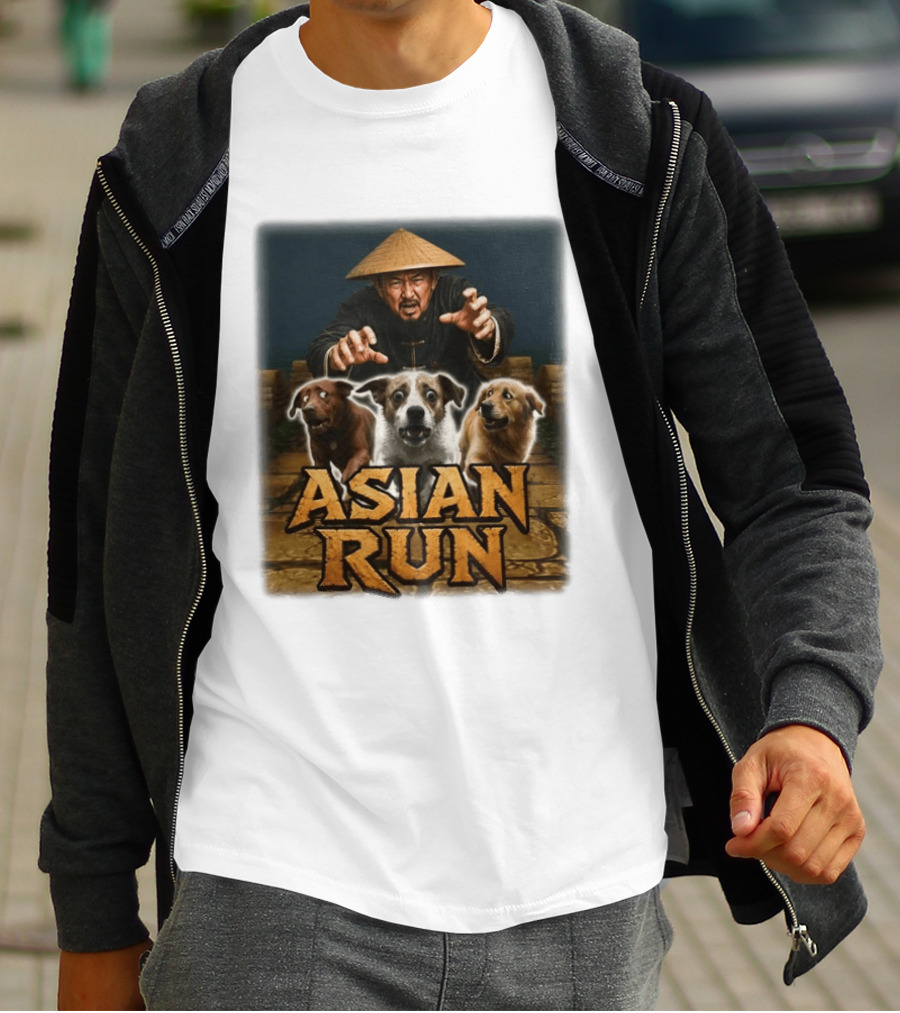 Asian Run Dogs With Traditional Hat Man T-Shirt