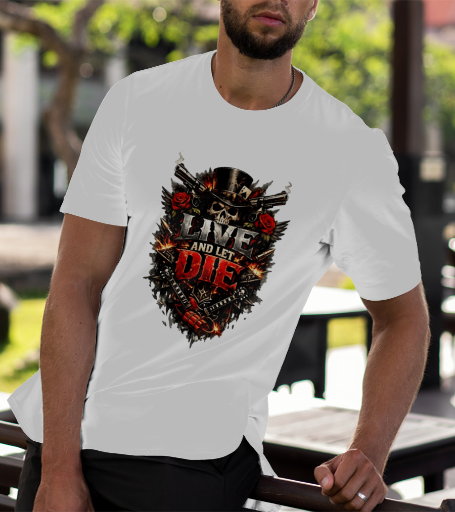 Guns N' Roses Live And Let Die Skull Roses Guns Playing Cards T-Shirt