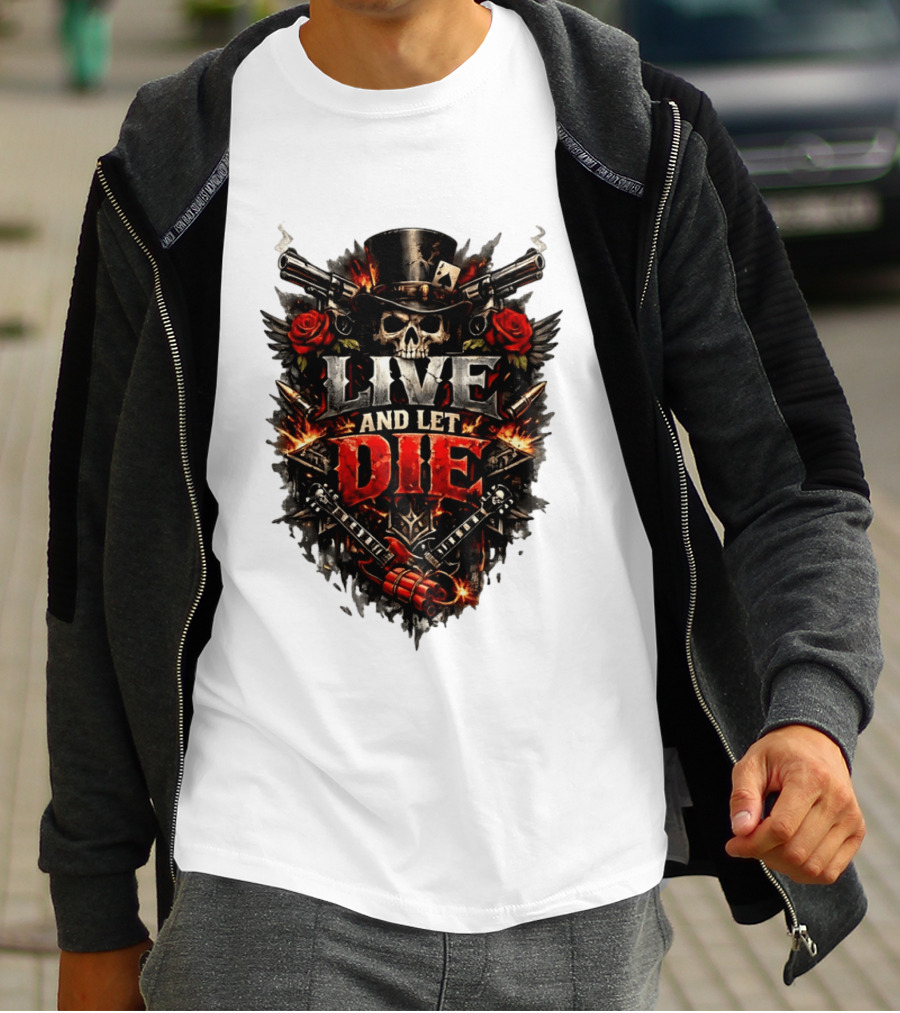 Guns N' Roses Live And Let Die Skull Roses Guns Playing Cards T-Shirt