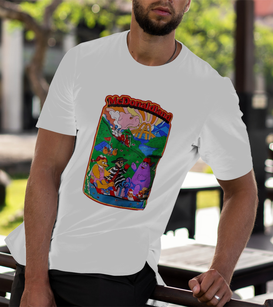 McDonaldland Hamburglar Grimace Birdie Picnic Train Scene T-Shirt