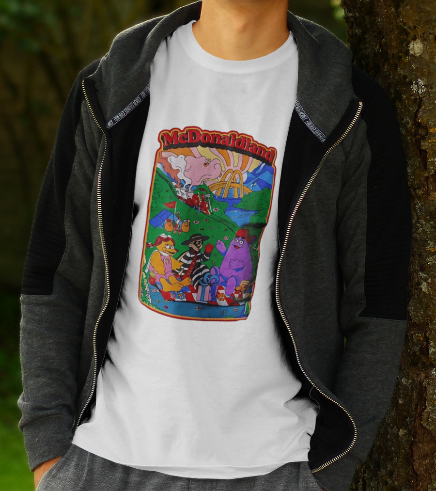 McDonaldland Hamburglar Grimace Birdie Picnic Train Scene T-Shirt