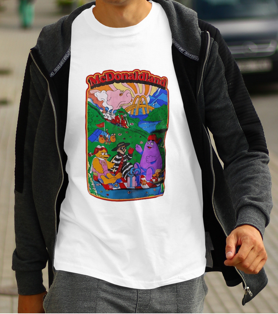 McDonaldland Hamburglar Grimace Birdie Picnic Train Scene T-Shirt