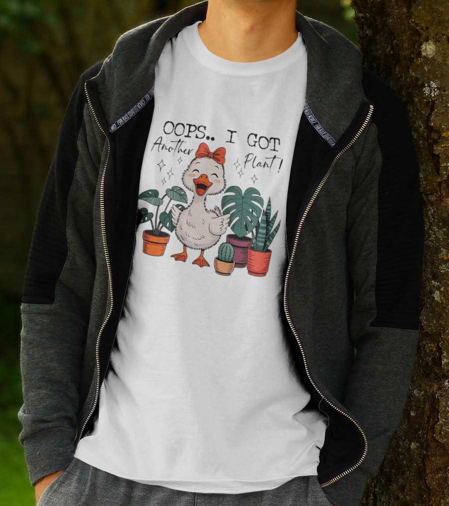 Oops I Got Another Plant Cartoon Duck Cute Bow Houseplants T-Shirt