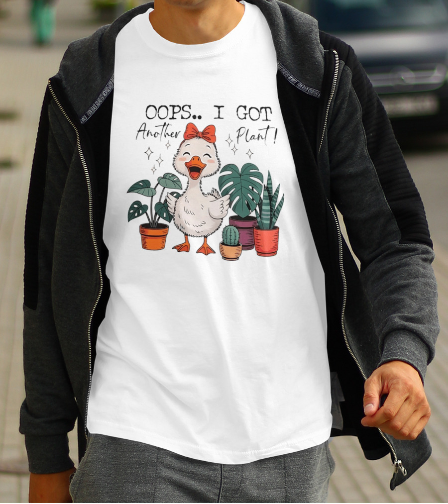 Oops I Got Another Plant Cartoon Duck Cute Bow Houseplants T-Shirt