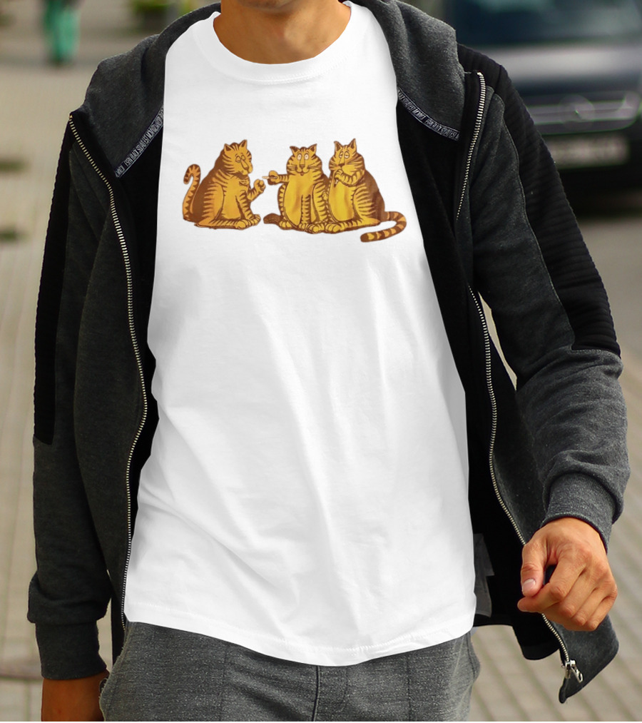 Super Cat Smoking Meme Trio Funny Cats Sharing Cigarettes T-Shirt