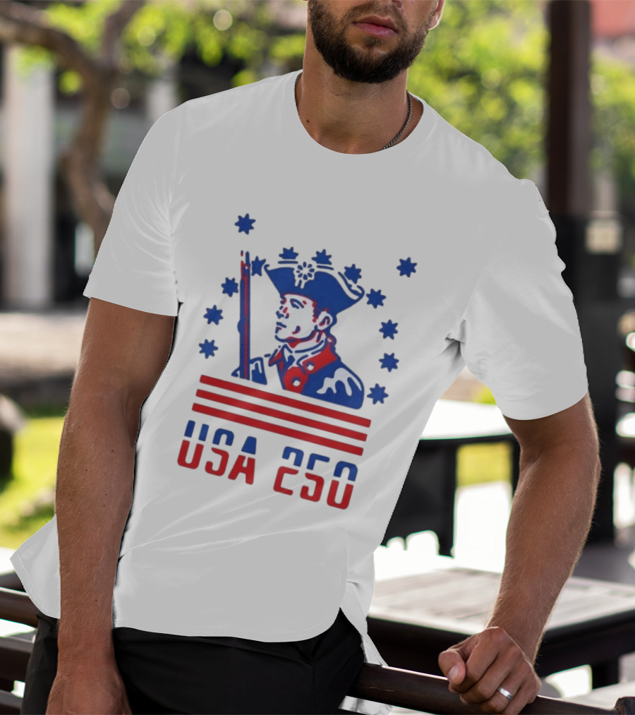 USA 250 Patriot America 250th Anniversary Revolutionary Soldier Stars Stripes T-Shirt