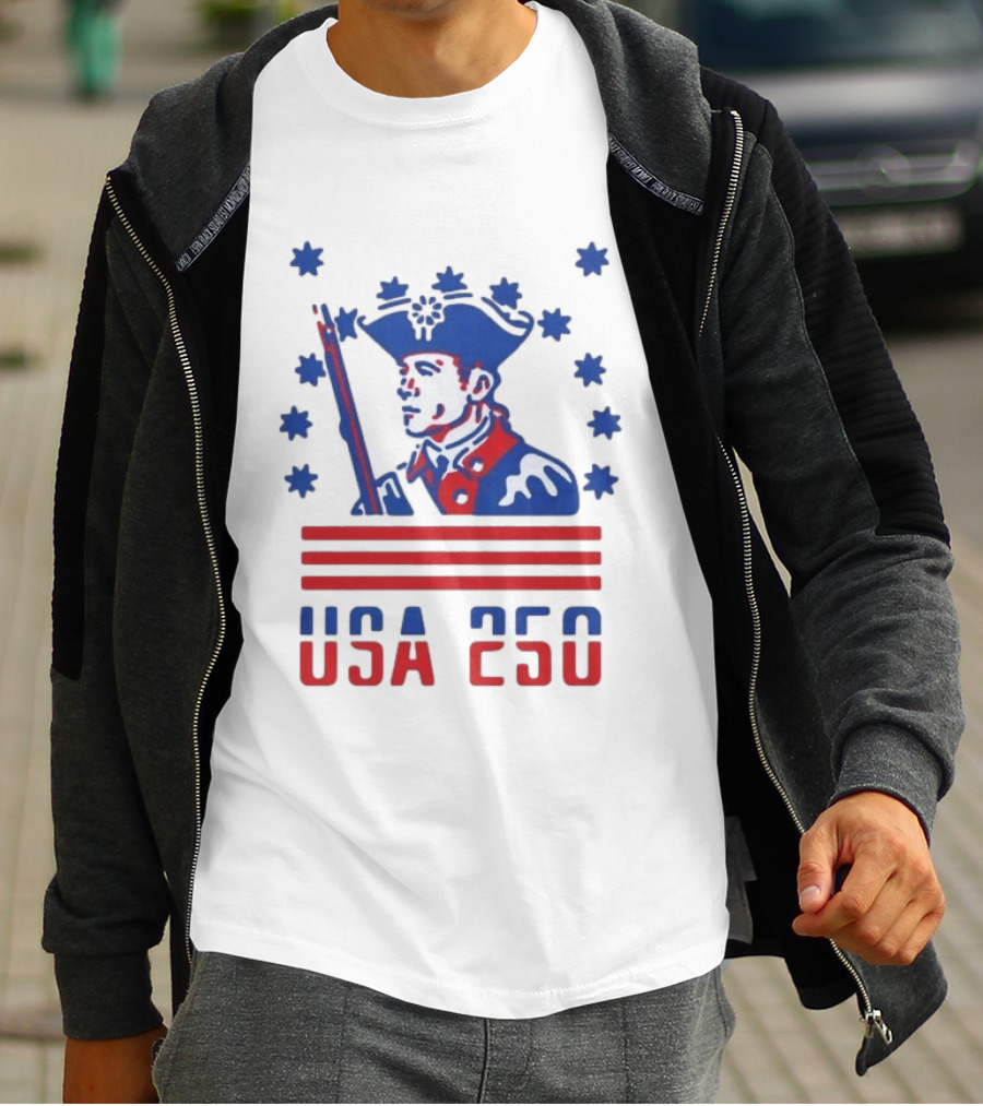USA 250 Patriot America 250th Anniversary Revolutionary Soldier Stars Stripes T-Shirt