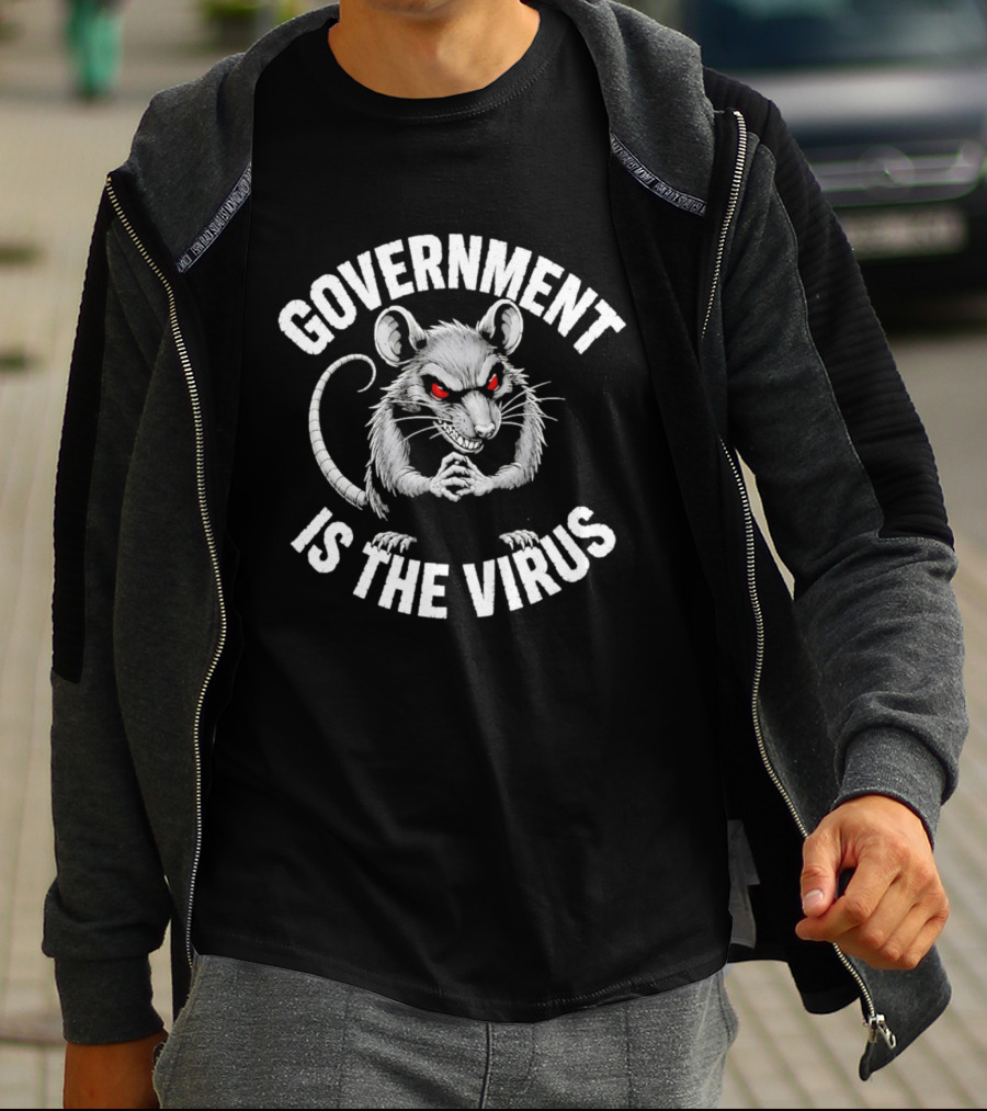 Government Is The Virus Rat Illustration Red Eyes T-Shirt