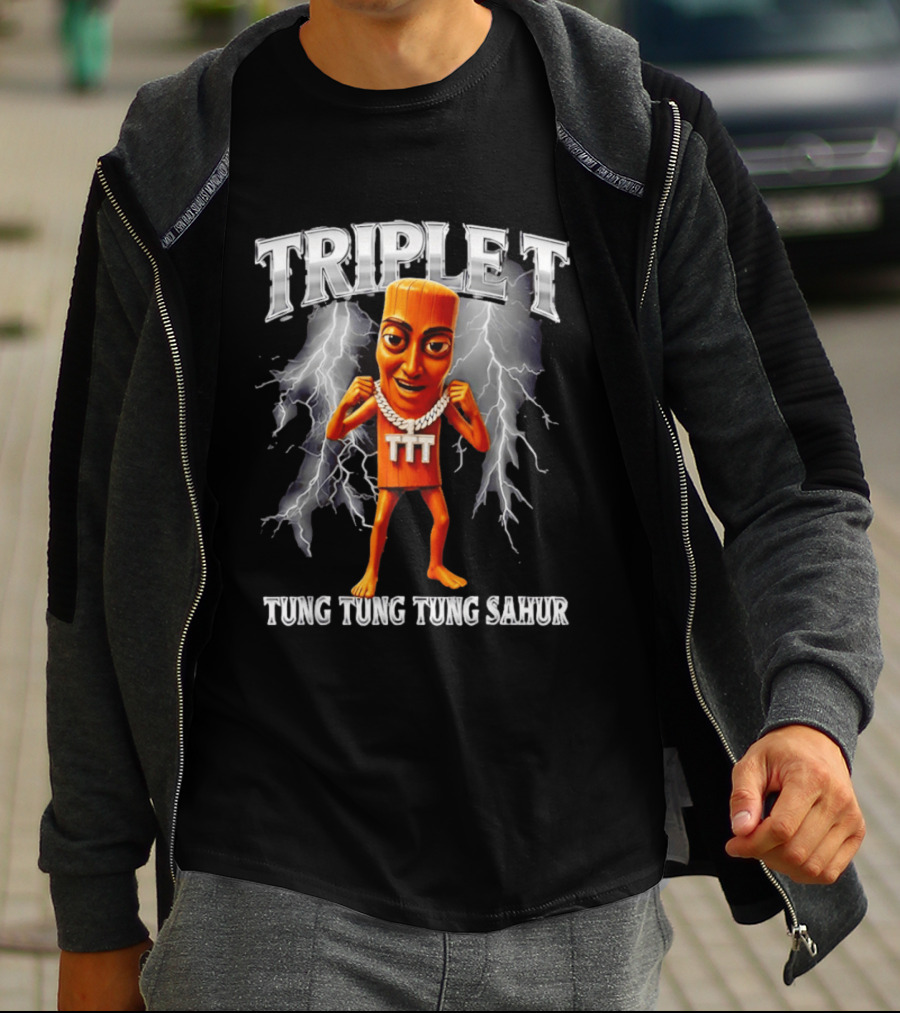 Triple Tung Tung Tung Sahur Meme Brainrot T-Shirt