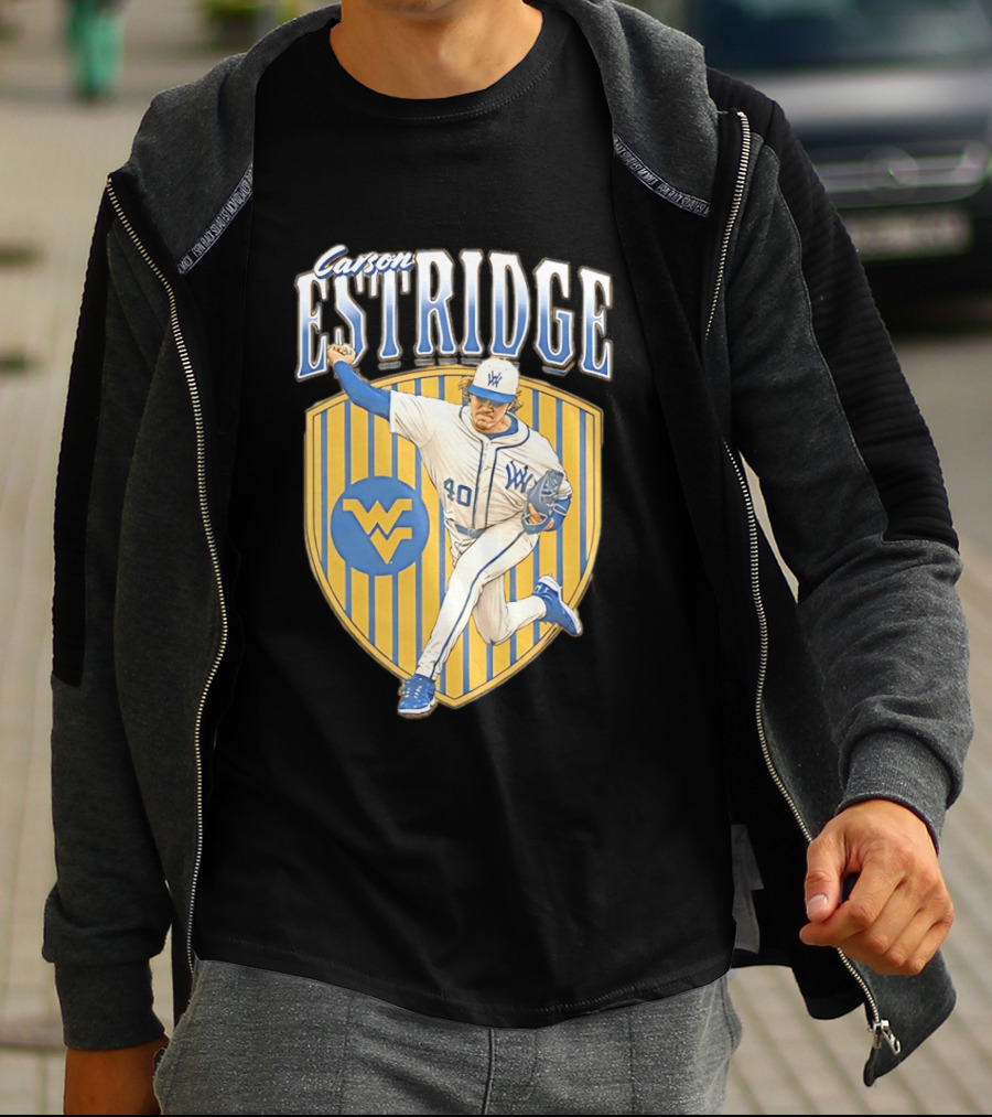 West Virginia Carson Estridge Baseball Running Pose T-Shirt