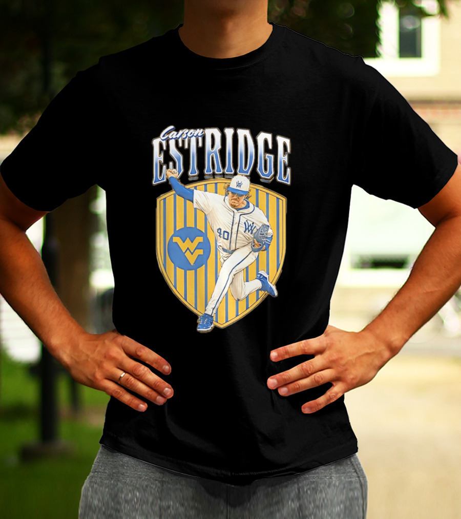 West Virginia Carson Estridge Baseball Running Pose T-Shirt