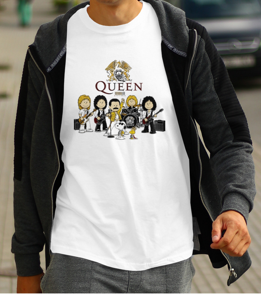 Queen Peanuts Collaboration With Snoopy And Woodstock Cartoon Band Members T-Shirt