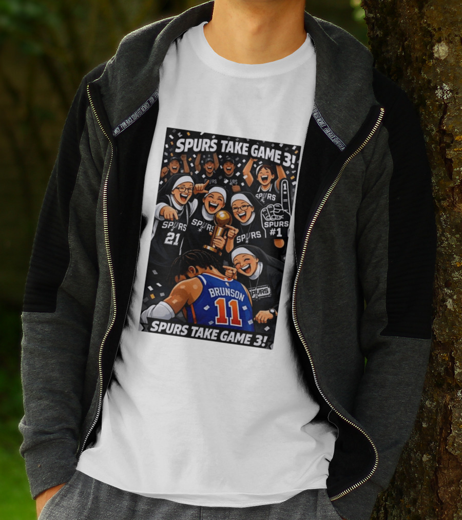 Spurs Take Game 3 Brunson Knicks Celebration Cartoon Nuns Spurs Number One T-Shirt