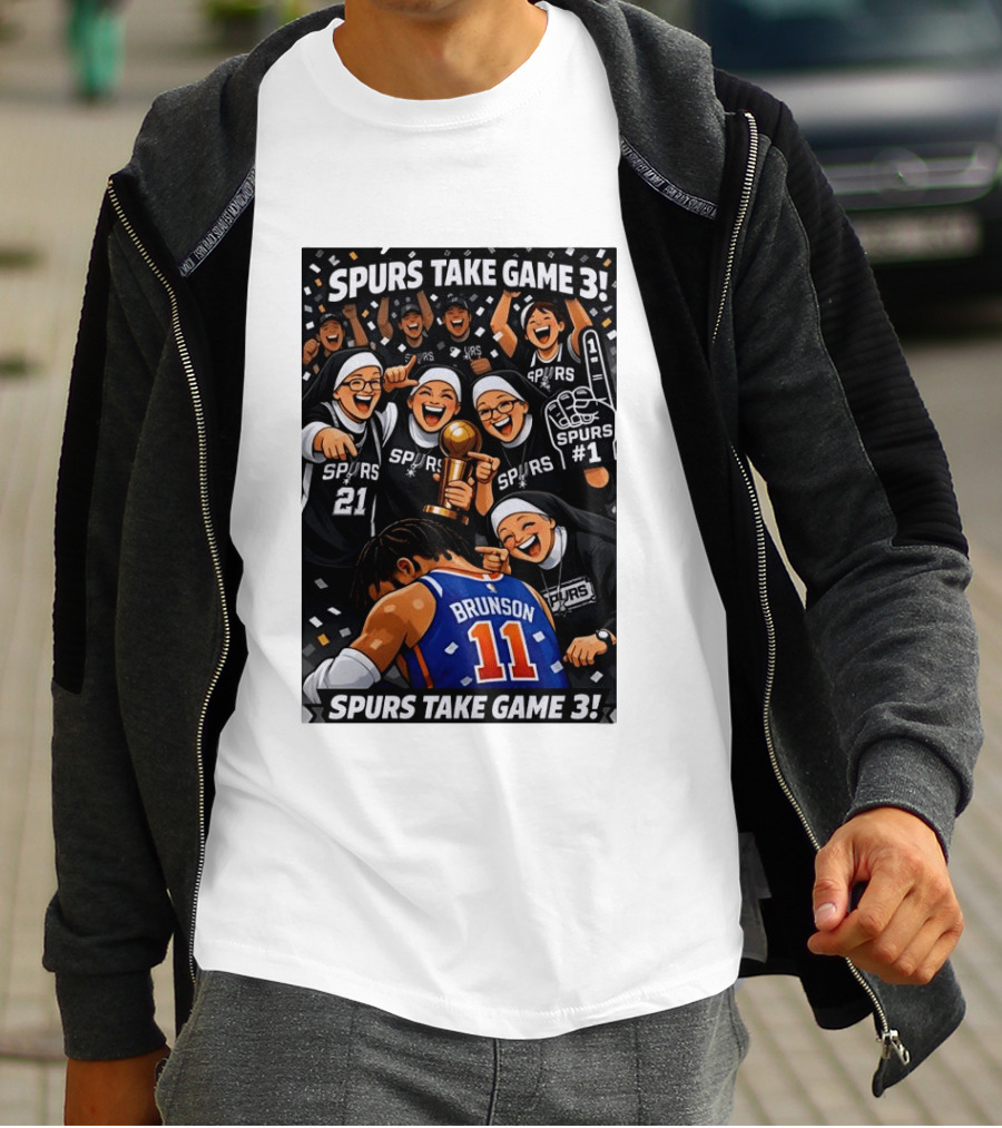Spurs Take Game 3 Brunson Knicks Celebration Cartoon Nuns Spurs Number One T-Shirt