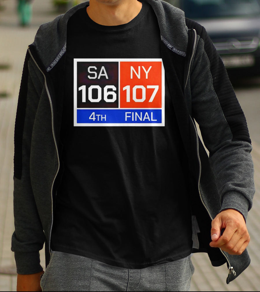 San Antonio Spurs 106 107 New York Knicks NBA 4th Final Scoreboard T-Shirt