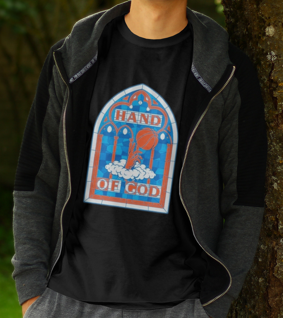 New York Knicks Basketball Stained Glass Hand Of God T-Shirt