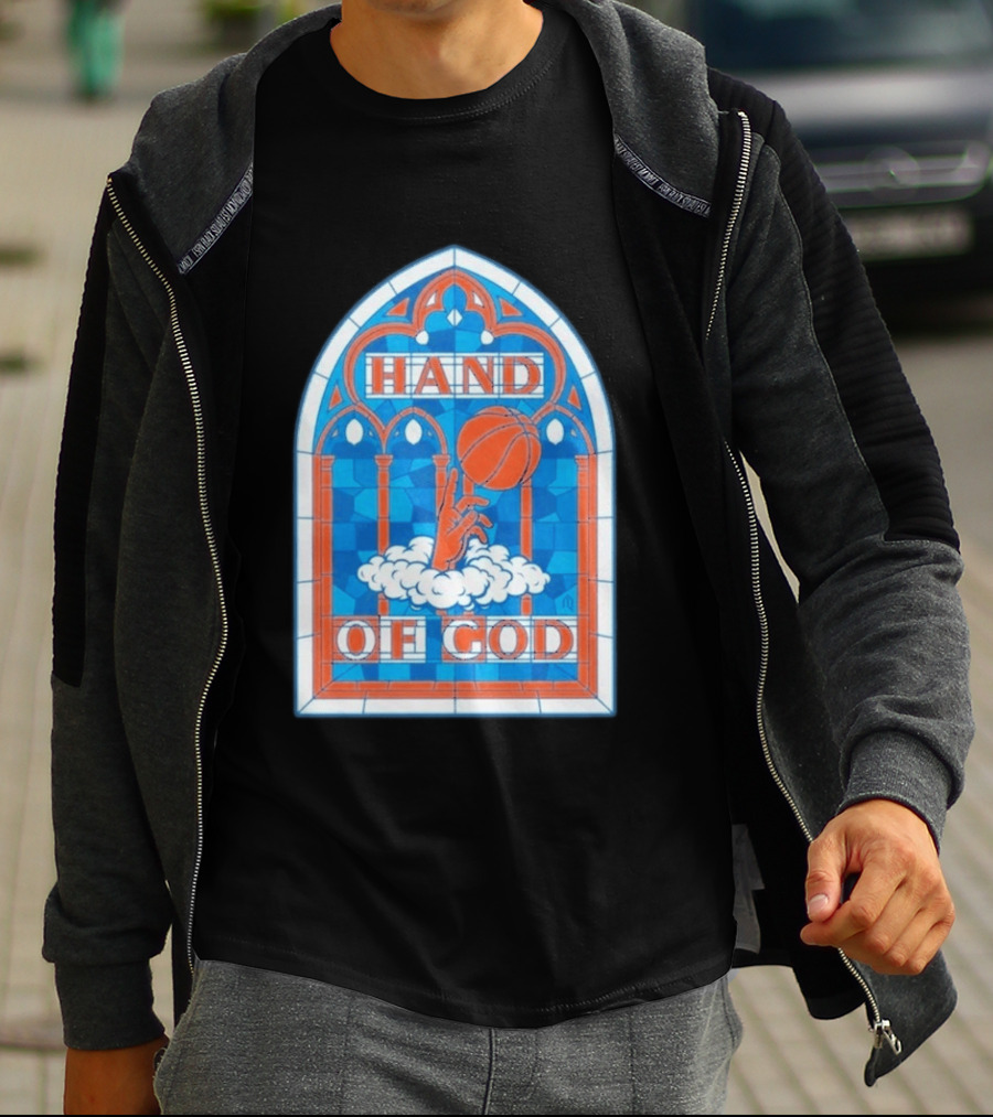 New York Knicks Basketball Stained Glass Hand Of God T-Shirt