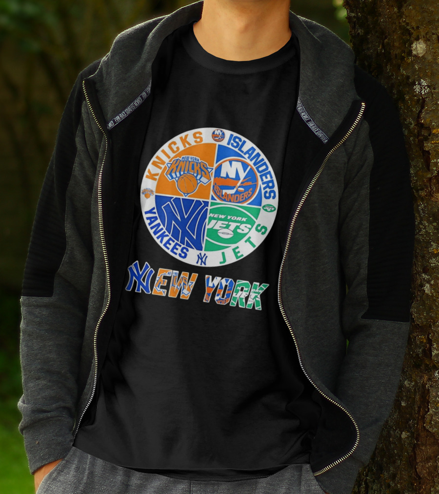 Knicks Islanders Yankees Jets New York Sports Teams Quadrant T-Shirt