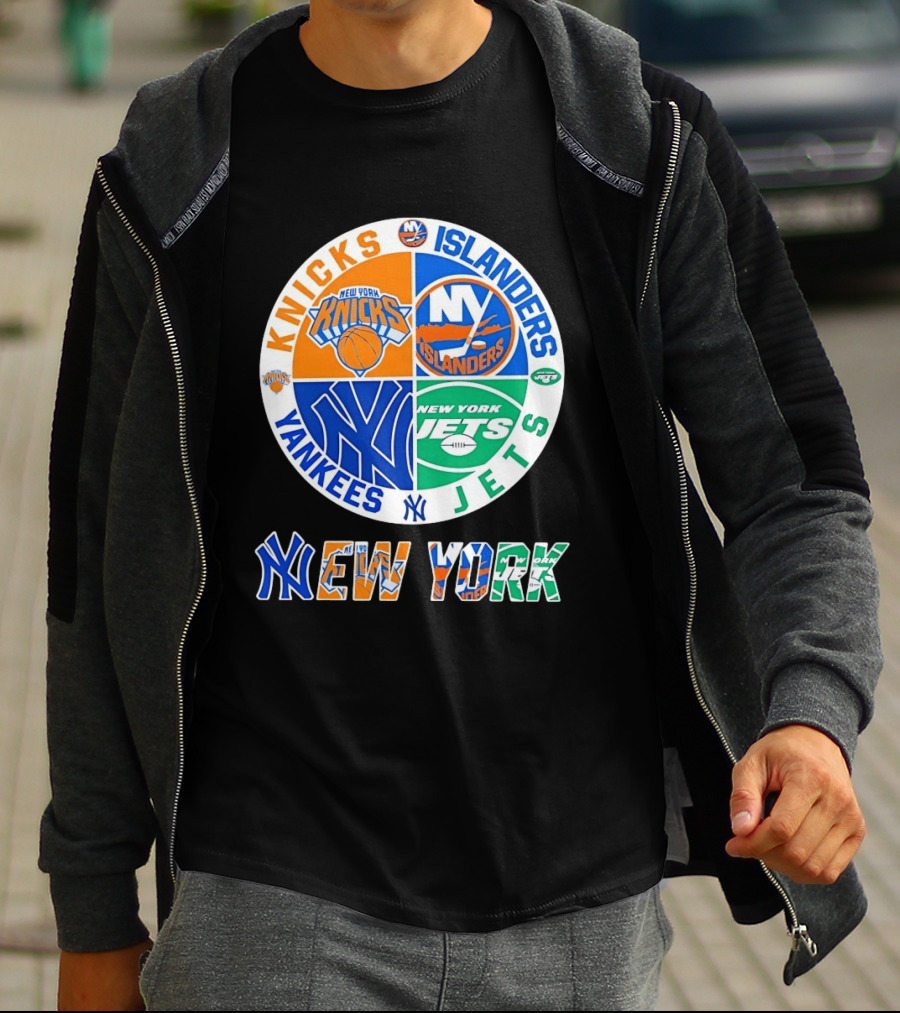 Knicks Islanders Yankees Jets New York Sports Teams Quadrant T-Shirt