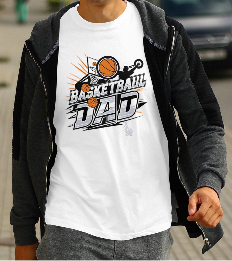 Basketball Dad Flying Ball Action Hoop T-Shirt