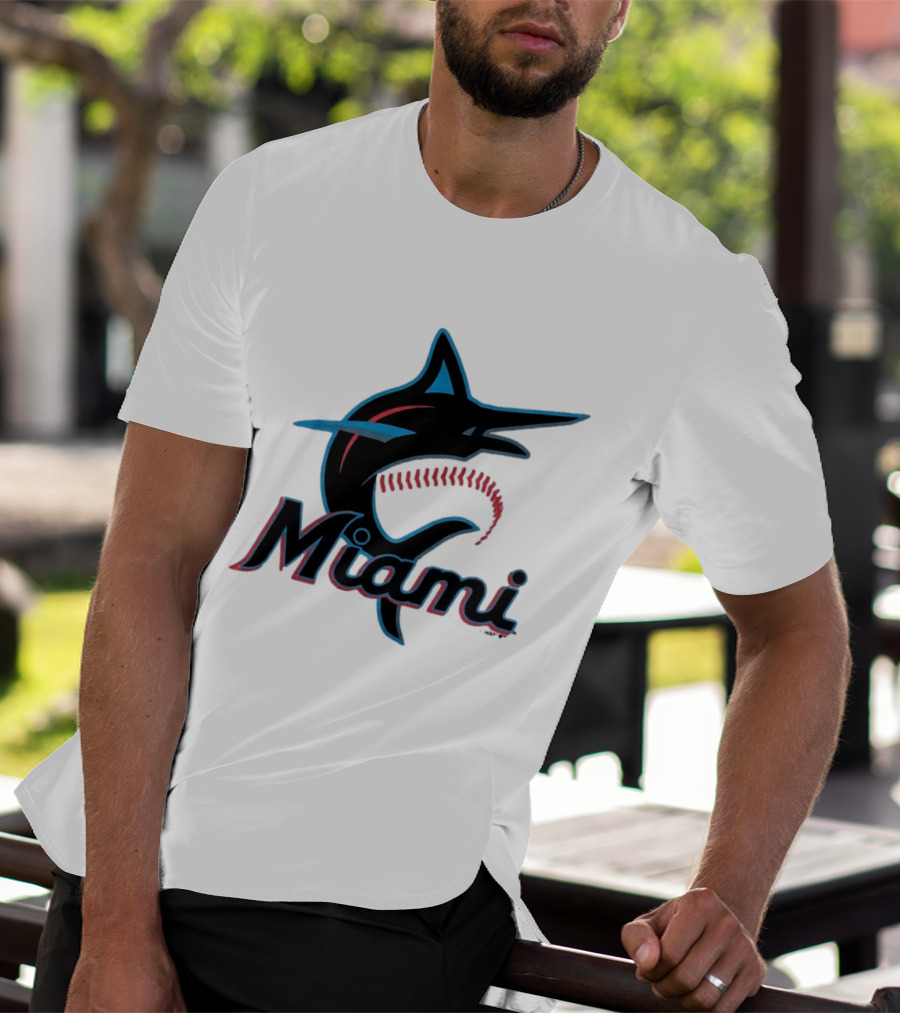 Miami Marlins Marlin Leaping Fish Miami Script T-Shirt