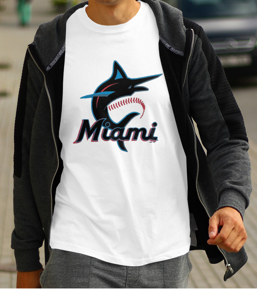 Miami Marlins Marlin Leaping Fish Miami Script T-Shirt