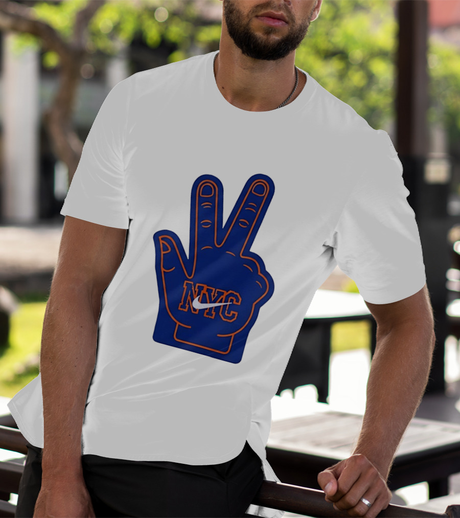 NYC Foam Finger Peace Sign New York Knicks Basketball T-Shirt