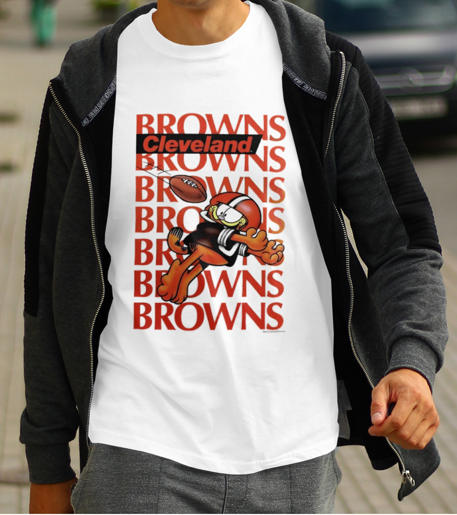 Browns Football Cleveland Orange Cat Kicking Touchdown T-Shirt