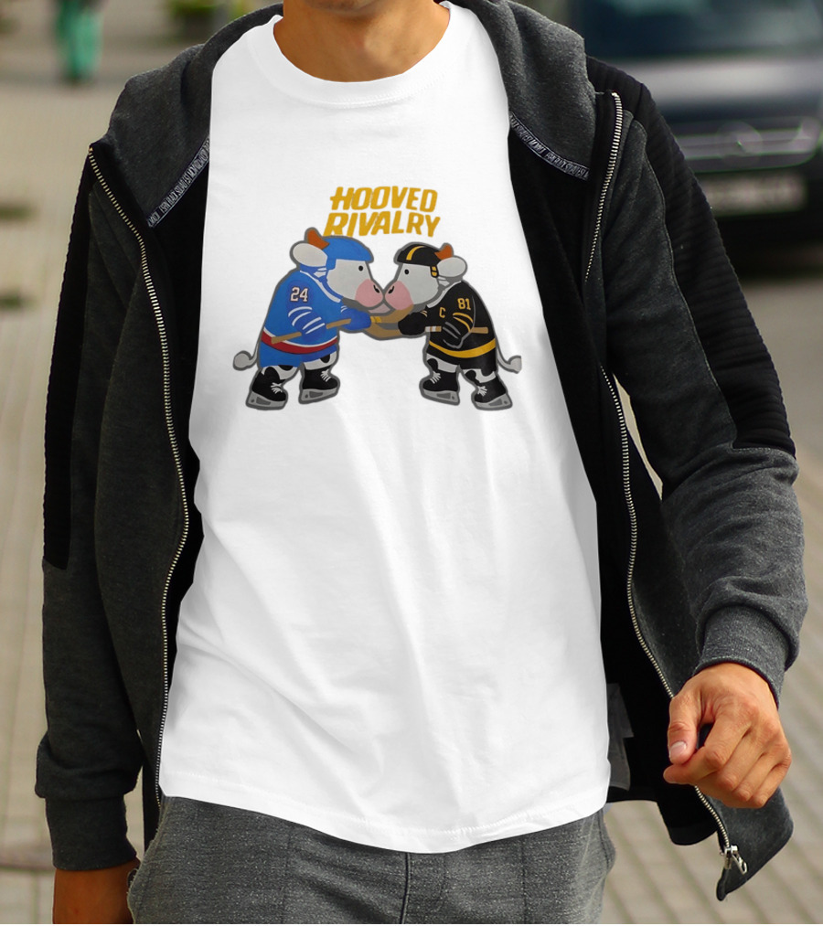 Hooved Rivalry Cow Hockey Players 24 And 81 Faceoff T-Shirt