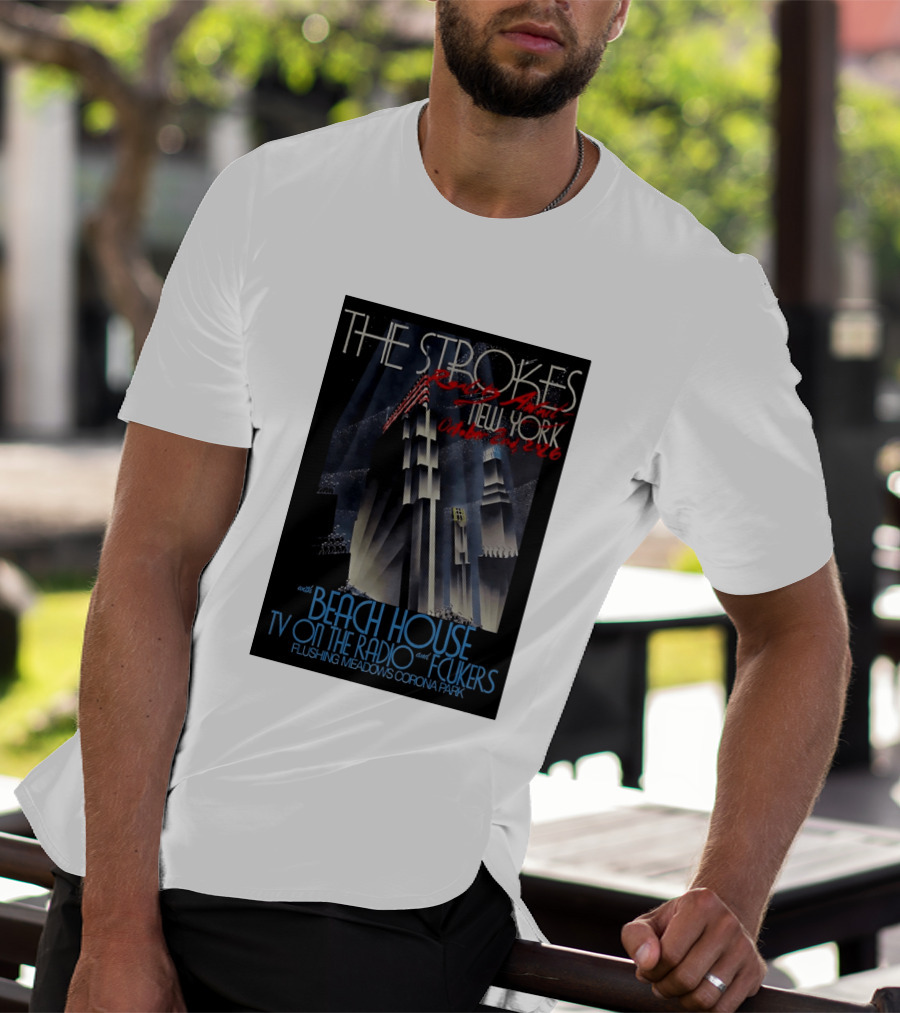 The Strokes New York Concert October 2026 Flushing Meadows Corona Park With Beach House TV On The Radio Fcukers Deco Cityscape T-Shirt