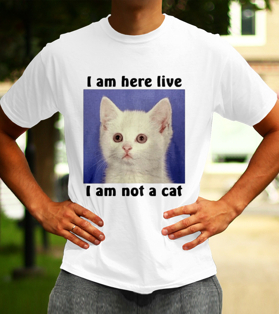 I Am Here Live I Am Not A Cat Funny Kitten Meme T-Shirt