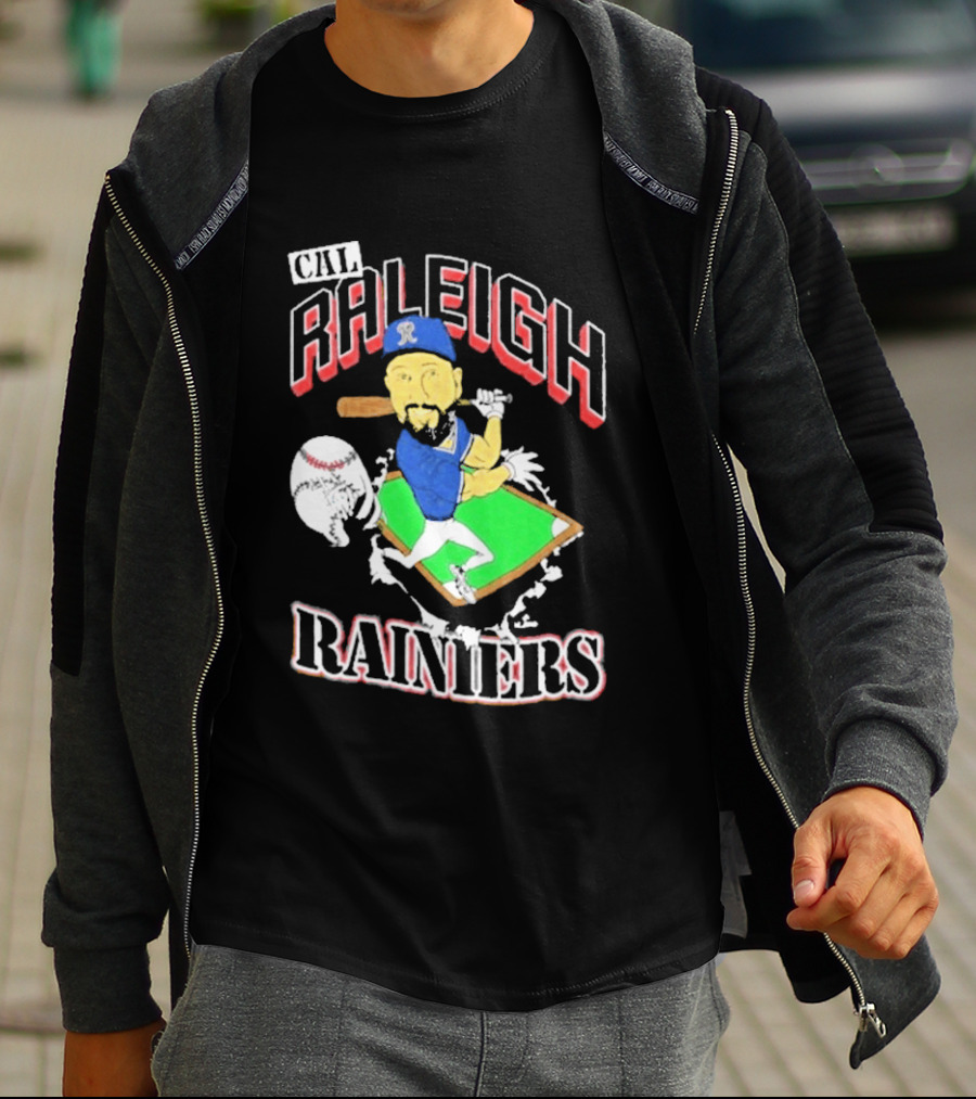 Cal Raleigh Rainiers Baseball Catcher Player Caricature T-Shirt