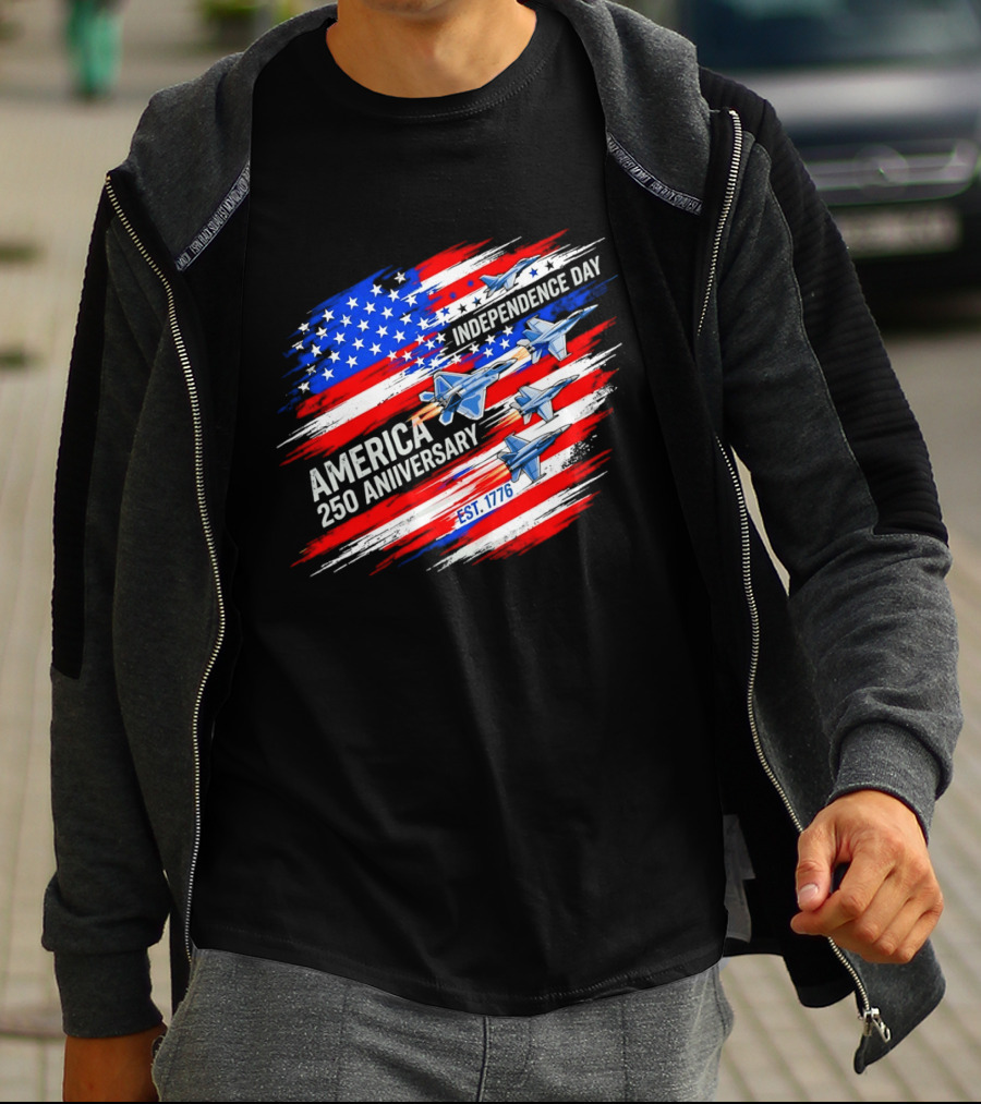America 250 Anniversary Independence Day Fighter Jets Est 1776 Patriotic T-Shirt