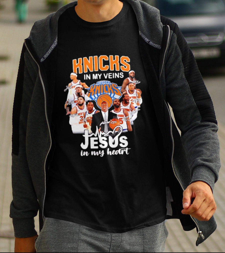 Knicks In My Veins Jesus In My Heart New York Knicks Signatures T-Shirt