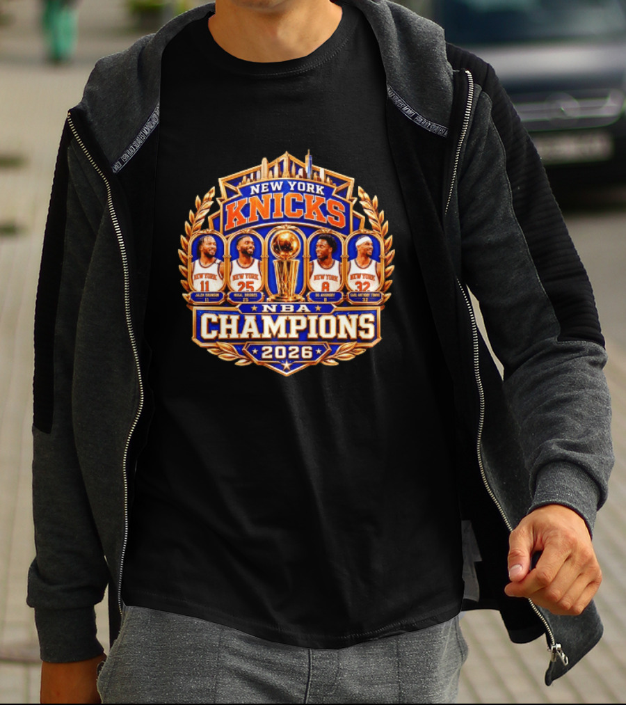 New York Knicks NBA Champions 2026 Jalen Brunson Mikal Bridges OG Anunoby Karl Anthony Towns T-Shirt