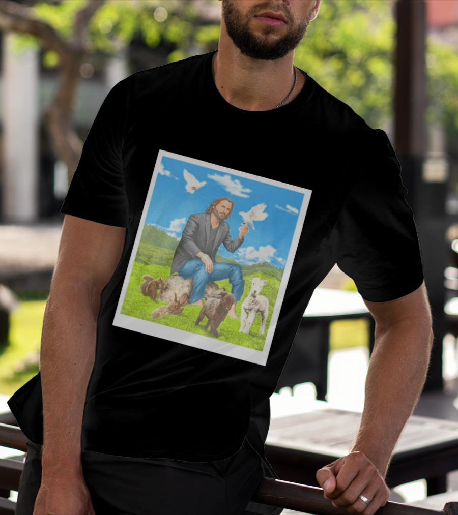 Keanu Reeves Surrounded By Animals In Peaceful Steppe Landscape T-Shirt