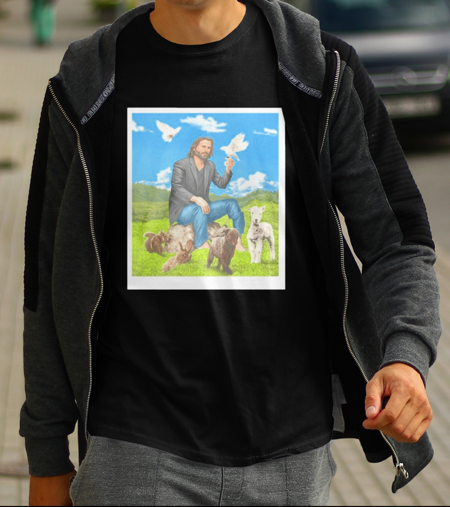 Keanu Reeves Surrounded By Animals In Peaceful Steppe Landscape T-Shirt