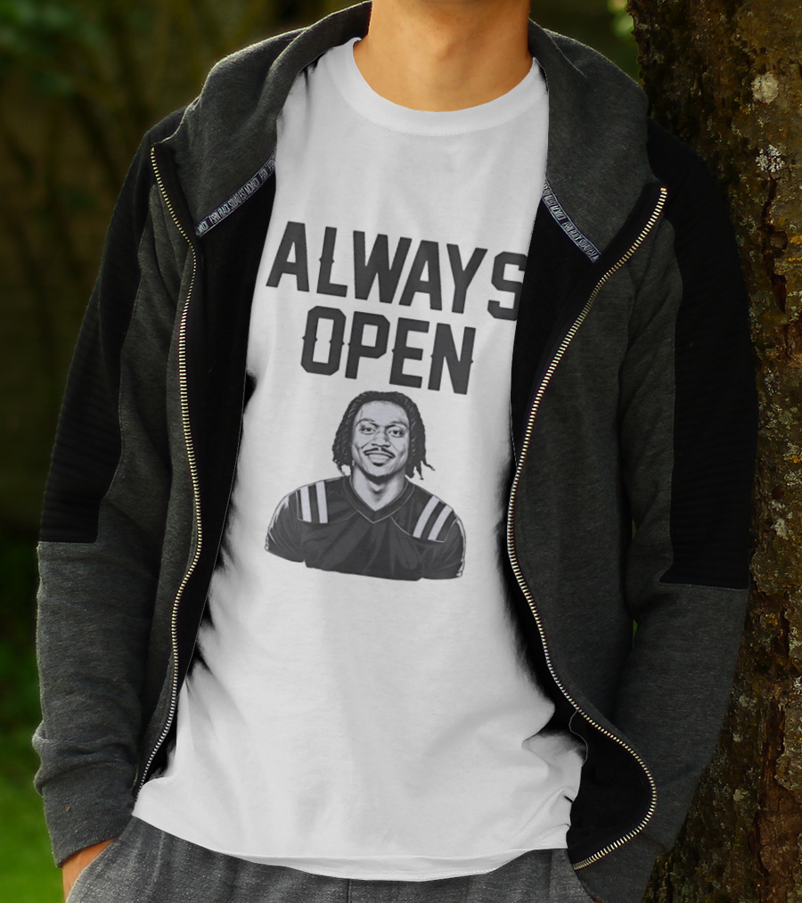 Always Open Bold Text With Cartoon Football Player T-Shirt