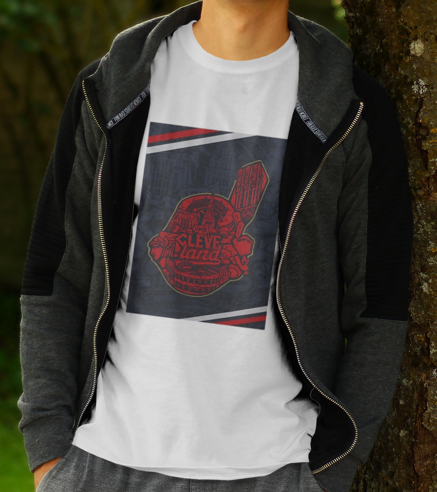 Cleveland 1948 Baseball Team City Mosaic Landmark Collage T-Shirt
