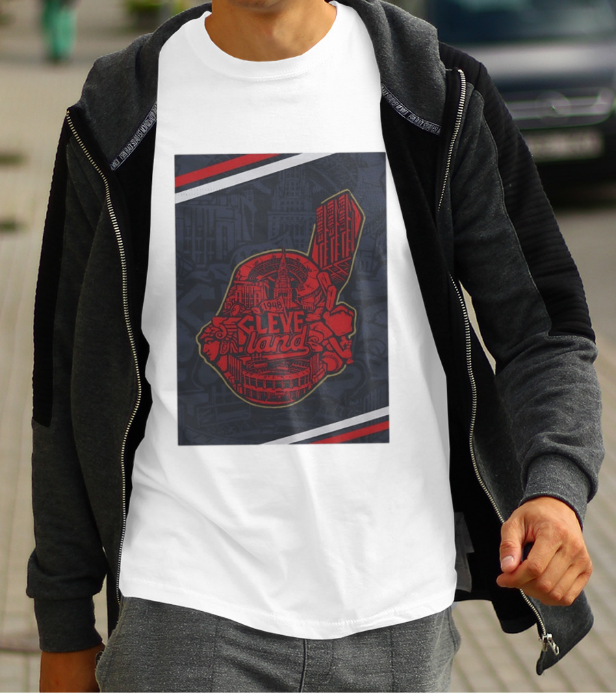 Cleveland 1948 Baseball Team City Mosaic Landmark Collage T-Shirt