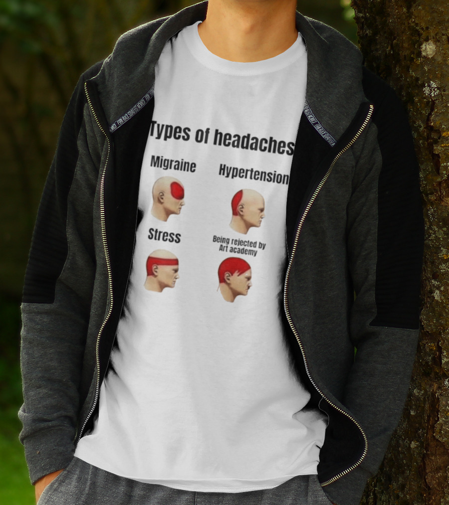 Types Of Headaches Migraine Hypertension Stress Being Rejected By Art Academy T-Shirt