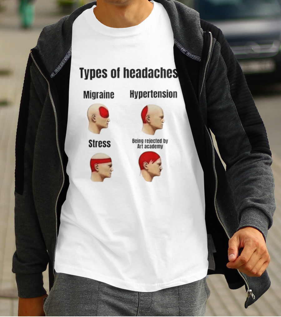 Types Of Headaches Migraine Hypertension Stress Being Rejected By Art Academy T-Shirt