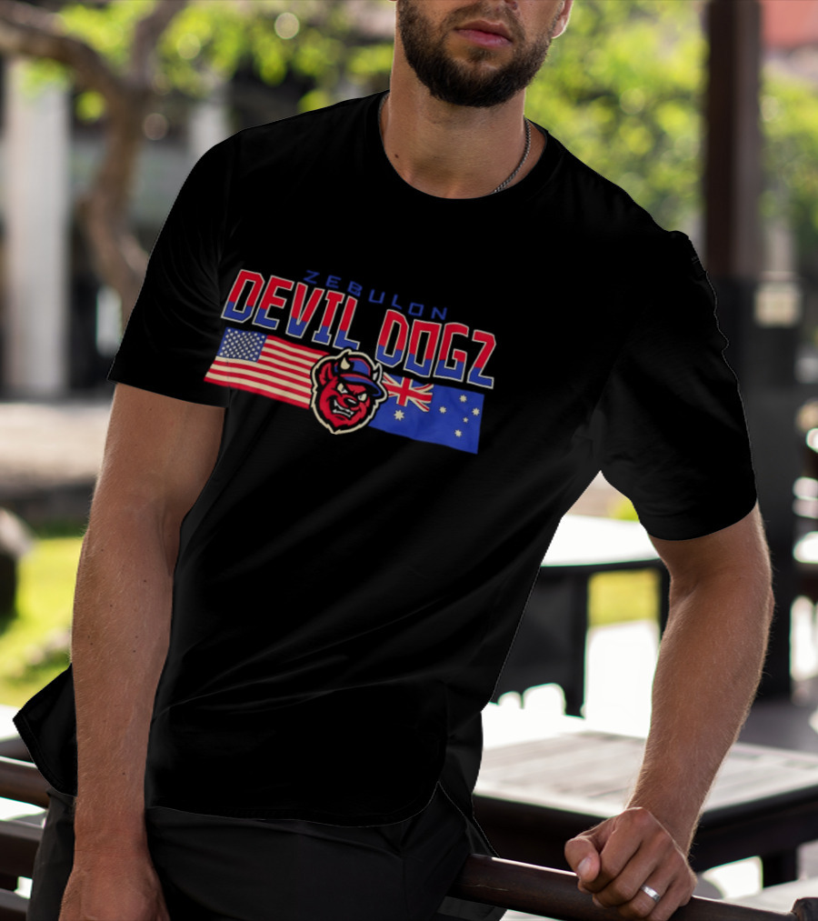 Zebulon Devil Dogz American Australian Flags T-Shirt